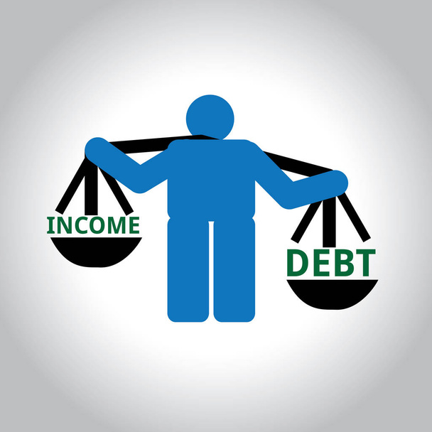 Man weighing income and debt - Vector, Image