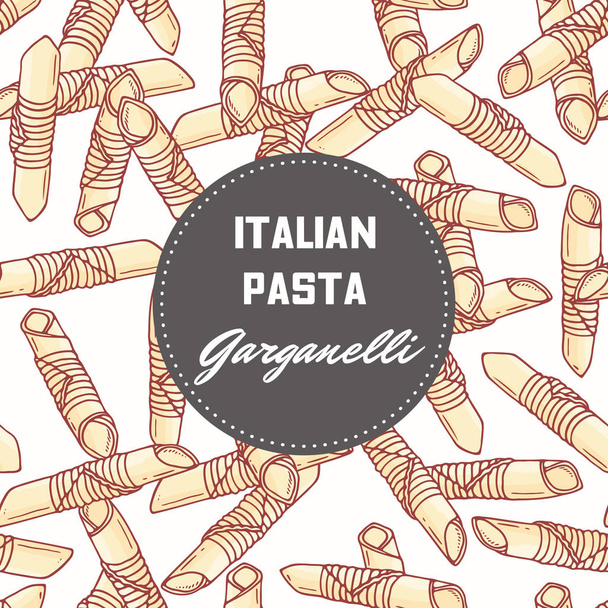 Hand drawn pattern with pasta garganelli. Background for food package design - Vector, afbeelding