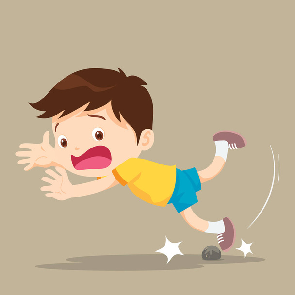 menino caindo tropeço tropeçando sobre pedra
 - Vetor, Imagem