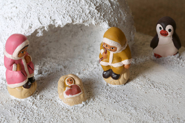 Igloo and Icelandic crib figurines of the Holy Family set - Photo, Image
