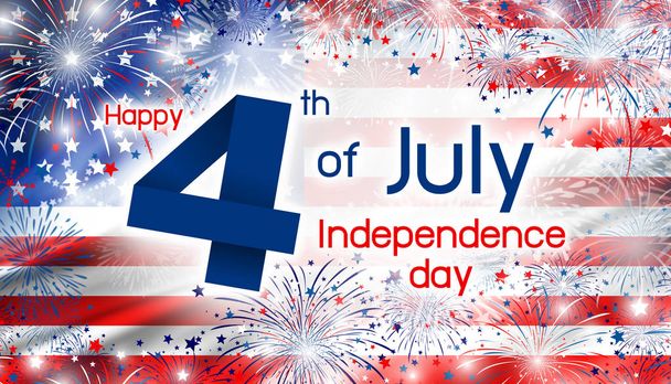 米国 7 月 4 日独立日花火の背景でアメリカ国旗のデザイン  - 写真・画像