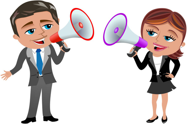 businesswoman and businessman holding and speaking in megaphone  - Vector, Image