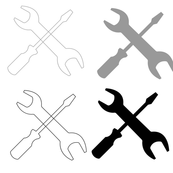 Schroevendraaier en moersleutel de zwarte en grijze kleur ingesteld pictogram . - Vector, afbeelding