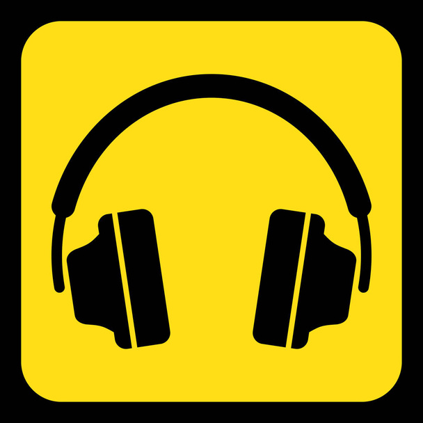 κίτρινο, μαύρο πληροφοριακή πινακίδα - ακουστικά εικονίδιο - Διάνυσμα, εικόνα