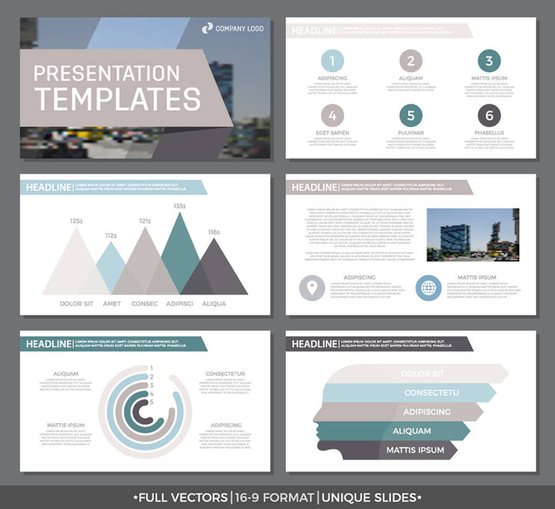 Set of green and gray, brown elements for multipurpose presentation template slides with graphs and charts. Leaflet, corporate report, marketing, advertising, annual report, book cover design. - Vector, Image