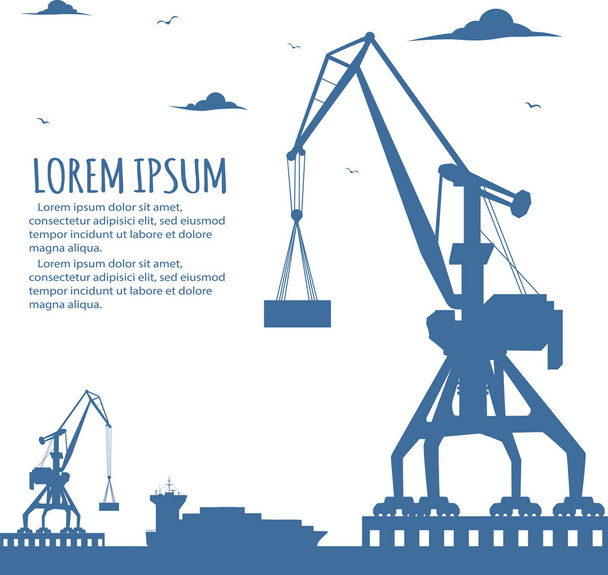Seaport banner with port crane silhouette - Vector, Image