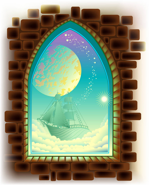 Fantastic view from the Gothic window.  - Vector, Imagen