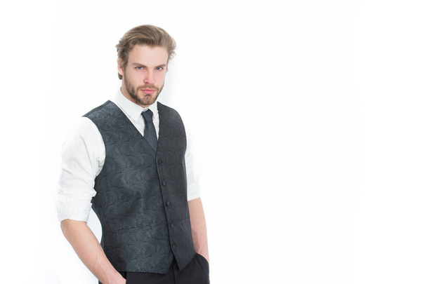 man or serious gentleman in waistcoat and tie - Foto, imagen