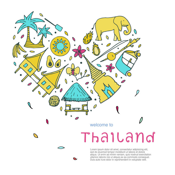 タイのデザイン コンセプトの文化。手描きのシンボル. - ベクター画像