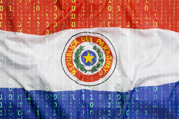 Binaire code met de vlag van Paraguay, gegevens bescherming concept - Foto, afbeelding