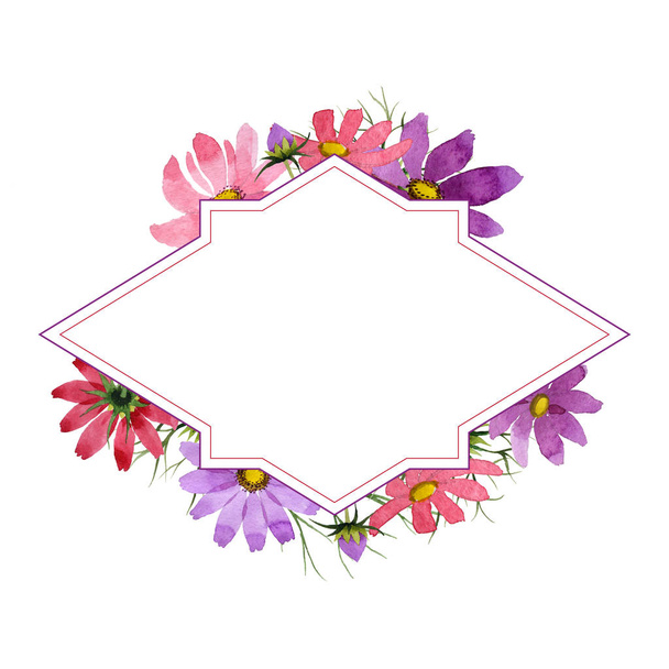 Квіткова рамка дикої квітки космея в акварельному стилі ізольована
. - Фото, зображення