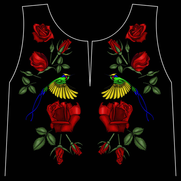 Embroidery ethnic flowers neck line flower design graphics fashion wearing - Vektor, kép