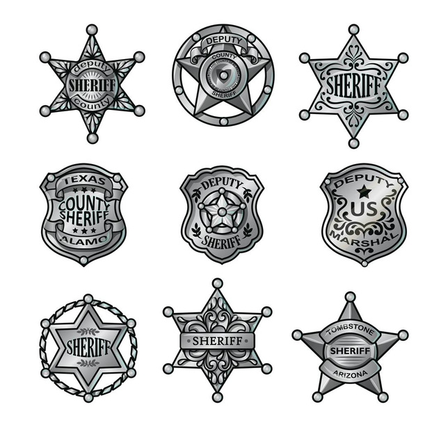 Coleção de emblemas xerife de prata
 - Vetor, Imagem
