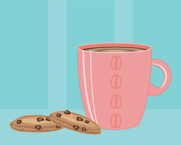 Горячий кофе и печенье
 - Вектор,изображение