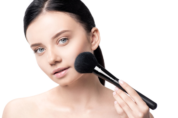 woman applying face powder - Photo, Image