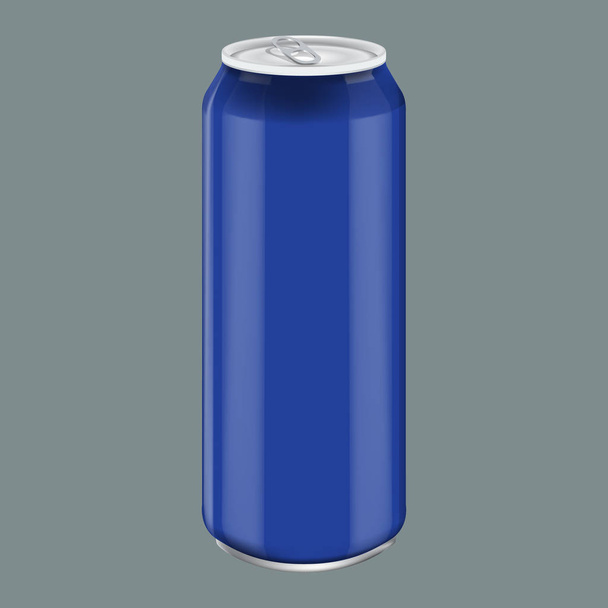 Bebida de aluminio de metal azul. Mockup para empaquetado de productos. Lata energética de la bebida 500ml, 0,5L
 - Vector, imagen