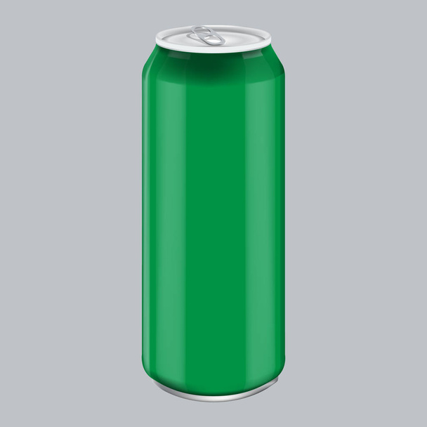 Bebida de bebida de alumínio metal verde. Mockup para embalagem de produtos. Bebida energética pode 500ml, 0,5L
 - Vetor, Imagem