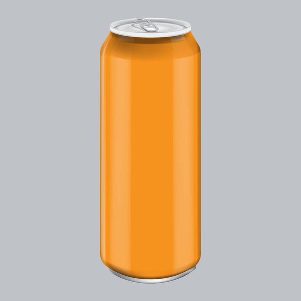 Narancssárga fém alumínium ital iszik. Makett a termék csomagolásán. Energetikai ital is 500 ml-es, 0, 5l - Vektor, kép