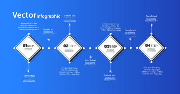 Abstract  infographic template on blue background for success with four  steps  and colorful squares. Business  template with options for  diagram, workflow, timeline, web design. Vector EPS 10 - Вектор, зображення