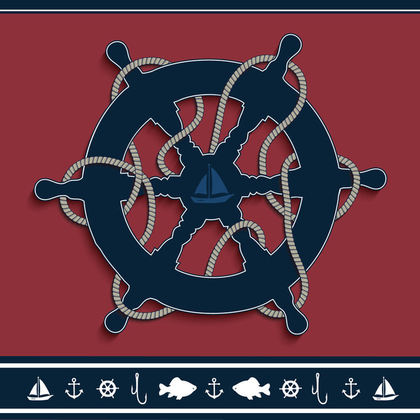 Ruder marine rot nautisches Rahmenseil, Symbole, Vektor - Vektor, Bild