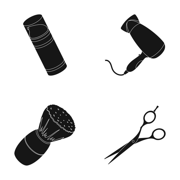 Brush, scissors, electric hair dryer and other equipment for mens hairdressing salon.Barbershop set collection icons in black style vector symbol stock illustration web. - Vecteur, image