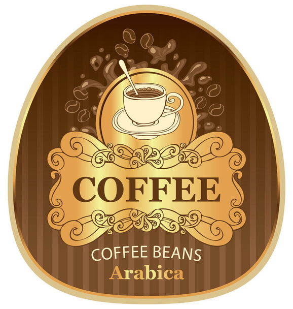 ετικέτα για κόκκους καφέ arabica με Κύπελλο και splash - Διάνυσμα, εικόνα