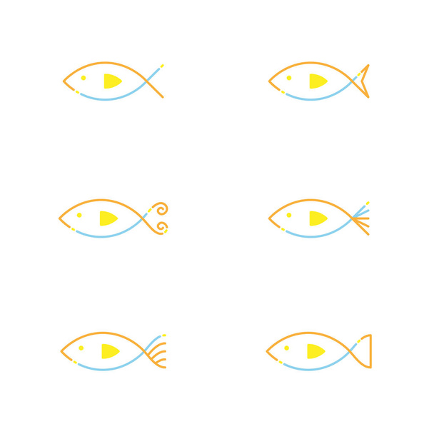 Icono de pescado esquema carrera conjunto guion línea diseño ilustración
 - Vector, imagen