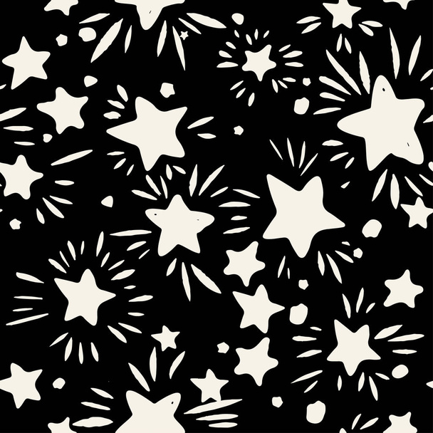 Зоряний безшовний візерунок. Текстильна текстура мазків чорнила в каракулі
 - Вектор, зображення