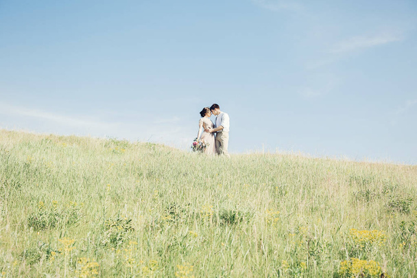 wedding couple on  nature.  bride and groom hugging at  wedding. - Foto, immagini