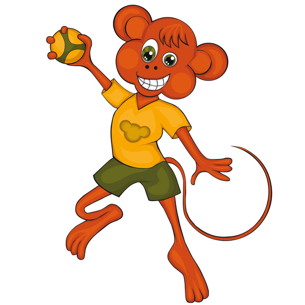 Monkey plays handball. Cartoon style. Clip art for children. - Vector, Image