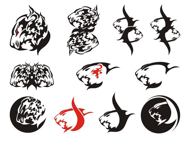 Símbolos de cabeça de leão tribal agressivo
 - Vetor, Imagem