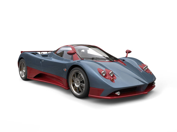 Azul metálico increíble coche de carreras con impresionantes detalles rojos cereza
 - Foto, imagen