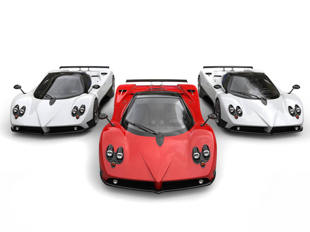 Modernos coches de carreras super - rojo y blanco lado a lado
 - Foto, imagen