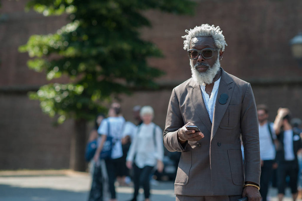 FLORENCE, ITALY-JUNE 15: Fashion people at Pitti Immagine of Uomo, Florence, Italy, June 15, 2017 - Fotó, kép