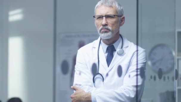 Portrait of a White Haired Senior Doctor Thinking about Patient's Diagnosis. - Felvétel, videó