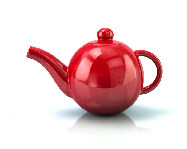 Red teapot on white - 写真・画像