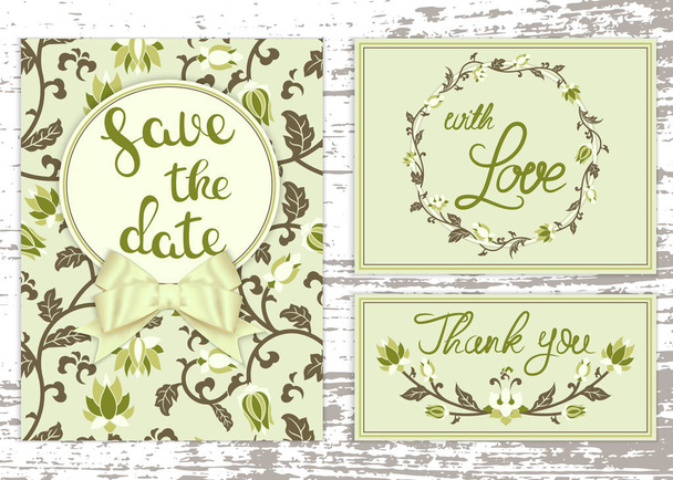 Vektör düğün davetiyeleri çiçek süsleme ile ayarlayın. Düğün davetiyesi için romantik ihale çiçek tasarım - Vektör, Görsel