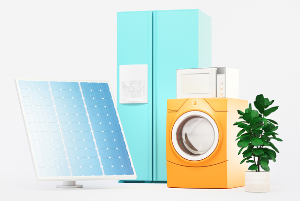Electrodomésticos con placas solares, nevera y lavadora
 - Foto, imagen