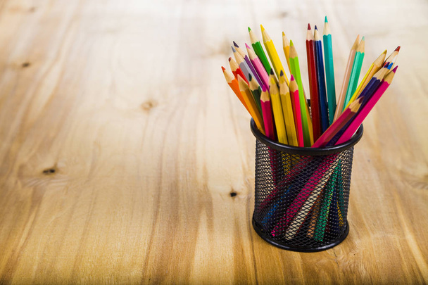  Pencils on a wooden table. - Foto, imagen