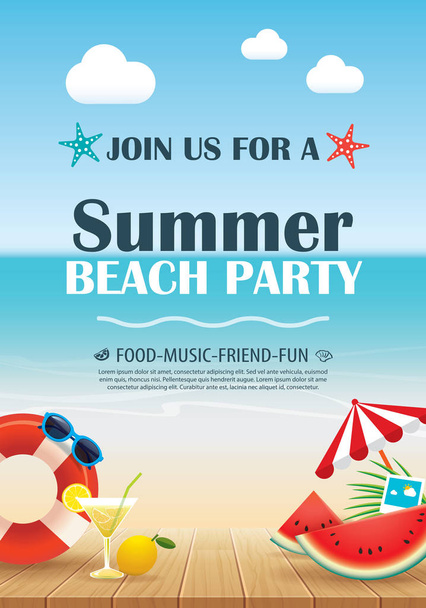 Beach party meghívás poszter nyaralás elem fa - Vektor, kép