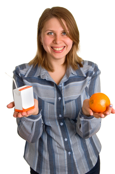 Nice women with juice and orange - Photo, Image