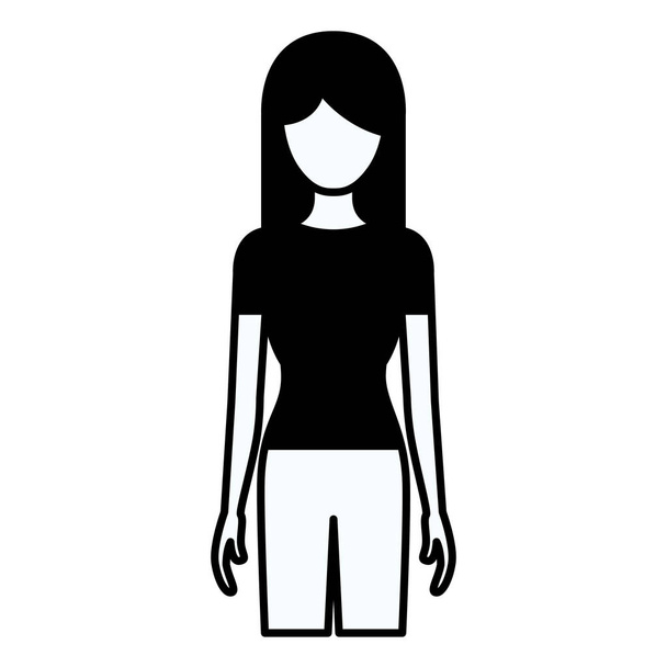 長い髪で顔の見えない全身女性の黒いシルエット太い輪郭 - ベクター画像