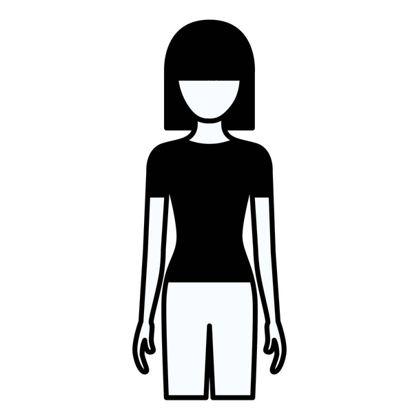 silhueta preta contorno grosso de mulher de corpo inteiro sem rosto com calças e cabelo curto reto
 - Vetor, Imagem
