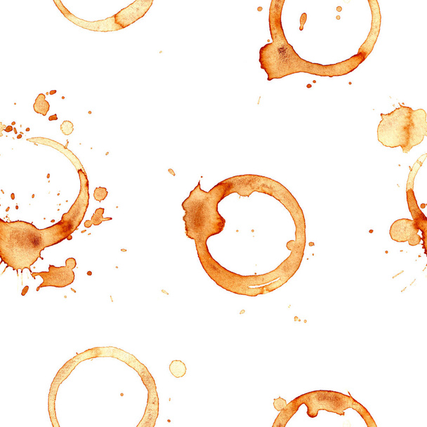 Pattern coffee cup. Splashes and traces of coffee cup. Circles and rings on white background. - Foto, Imagem