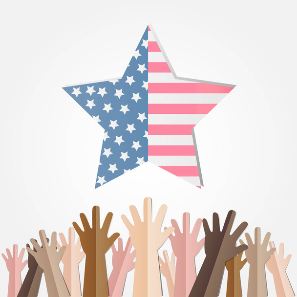 4. července americké nezávislosti den odznak s různými rukama - Vektor, obrázek