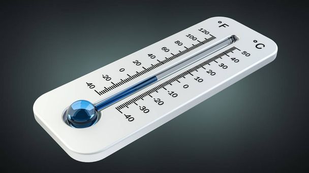 3d render soğuk beyaz termometre düşük sıcaklık gösteren - Fotoğraf, Görsel