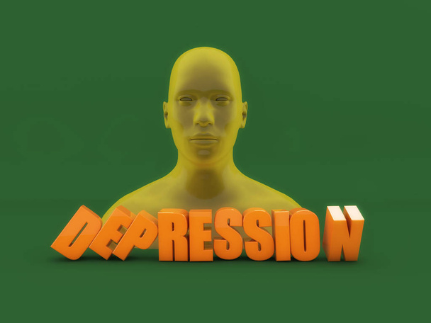 3D κείμενο κεφάλι και κατάθλιψη - Φωτογραφία, εικόνα