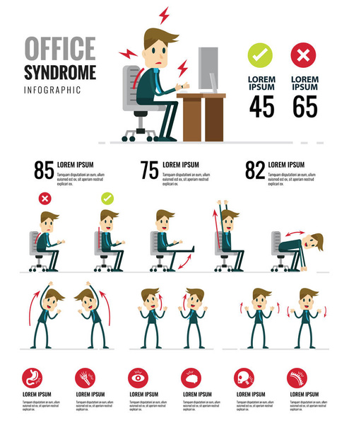 Office-szindróma Infographics. Egészségügyi és orvosi. - Vektor, kép