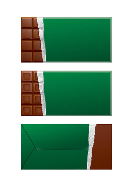 チョコレートの空パッケージ。緑のラッパー - 写真・画像