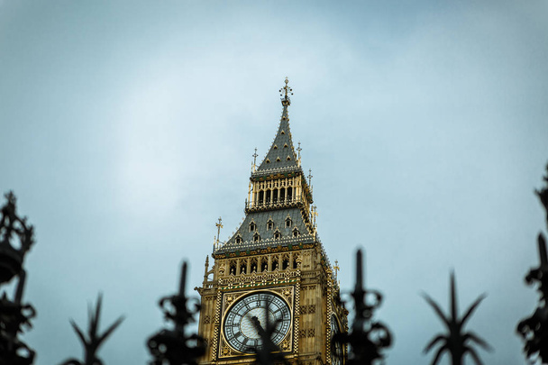 Great view of the high part of Big Ben tower on a dark day, UK - Photo, Image